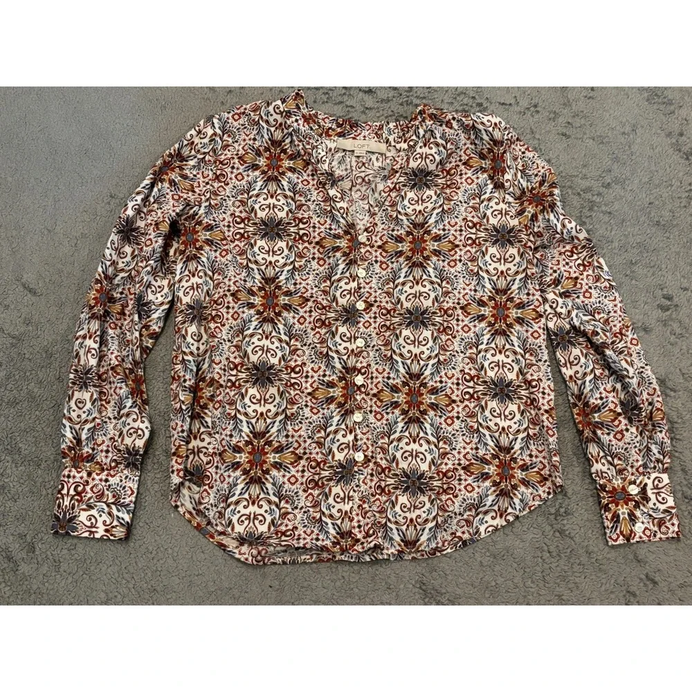 Loft Blouse Womens XS Paisley Ruffle Collar V Neck Long Sleeve Boho Multicolor